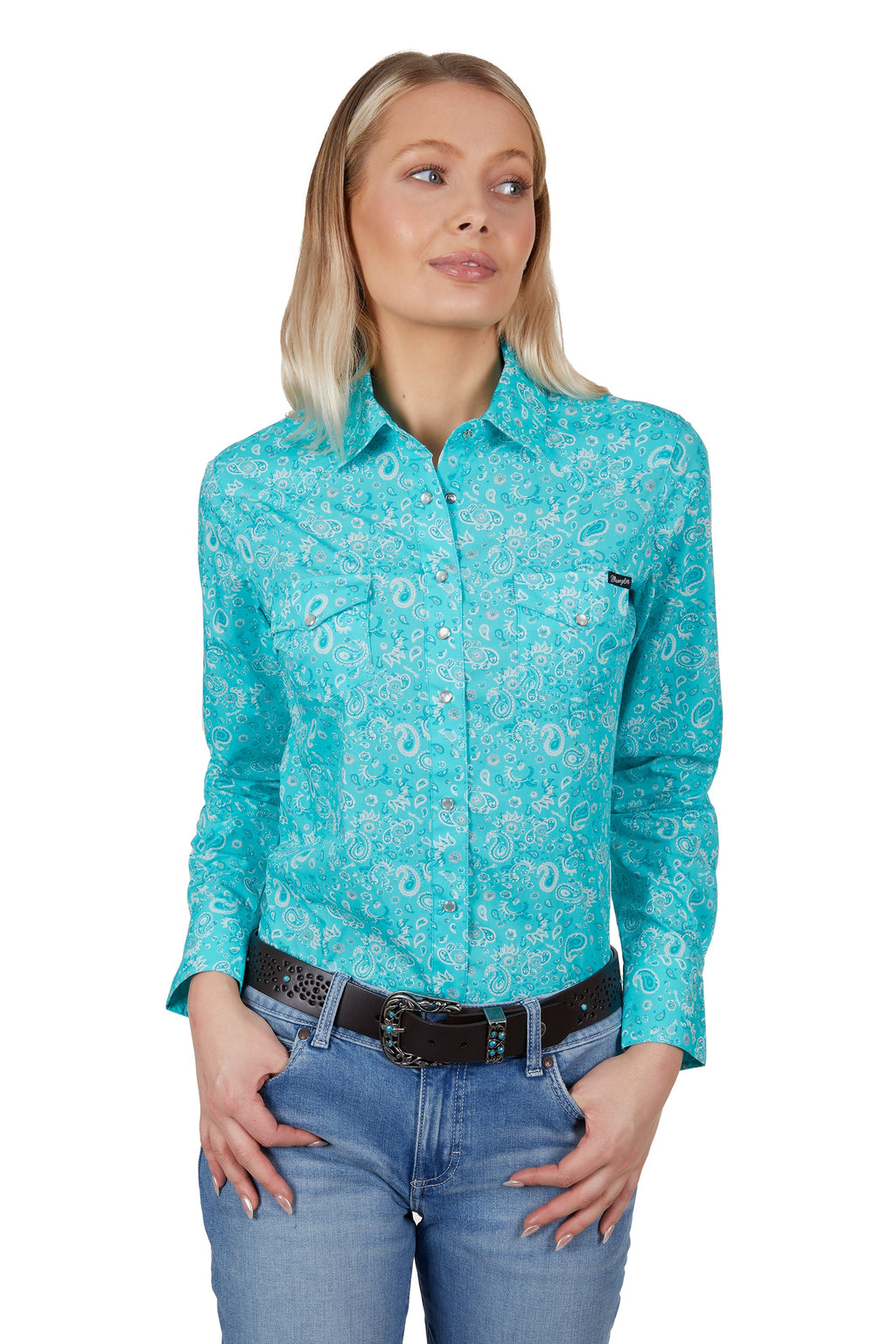 Wrangler Women's Gabby Long Sleeve Shirt - Aqua