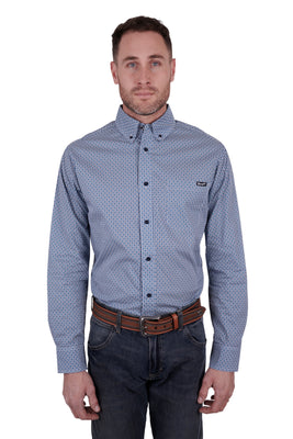 Wrangler Men's Bert Long Sleeve Shirt - Navy / Tan