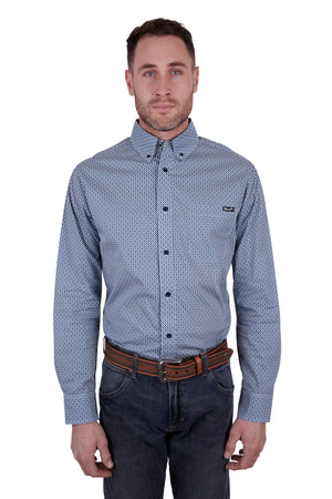 Wrangler Men's Bert Long Sleeve Shirt - Navy / Tan