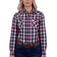Wrangler Womens Greta Long Sleeve Western Shirt - Pink / Navy