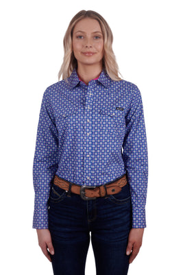 Wrangler Womens Karla Long Sleeve Western Shirt - Blue