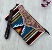 Saddle Blanket Clutch with Tooled Leather