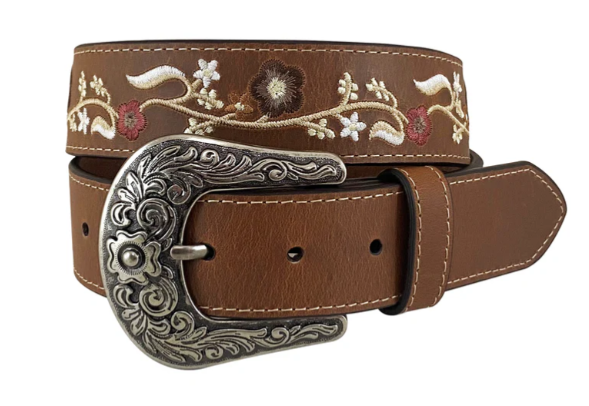 Roper Women's 1.1/2" Floral Embroidered Genuine Leather Belt