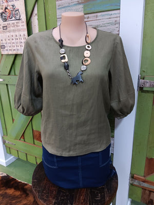 Womens Corfu Summer Linen S/S Shirt - Sage