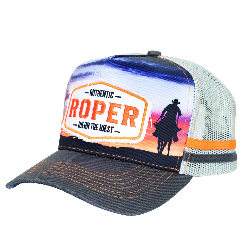 Roper Trucker Cap Western Scene - Charcoal/Grey