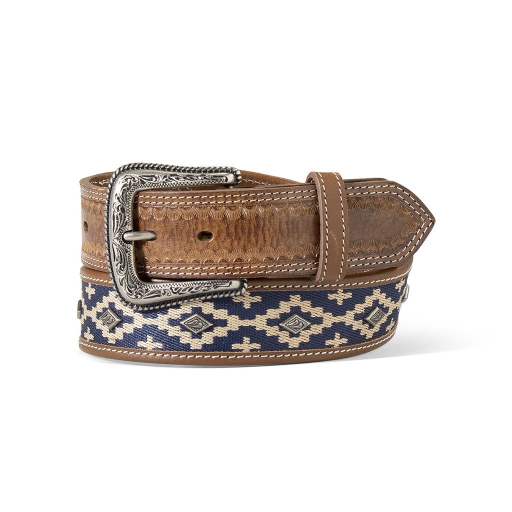 Ariat Men's  Blue Aztec Embroidered Belt - Tan