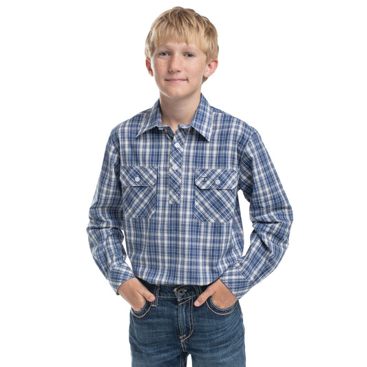 Just Country - Boys Brayden Blue and White Shirt