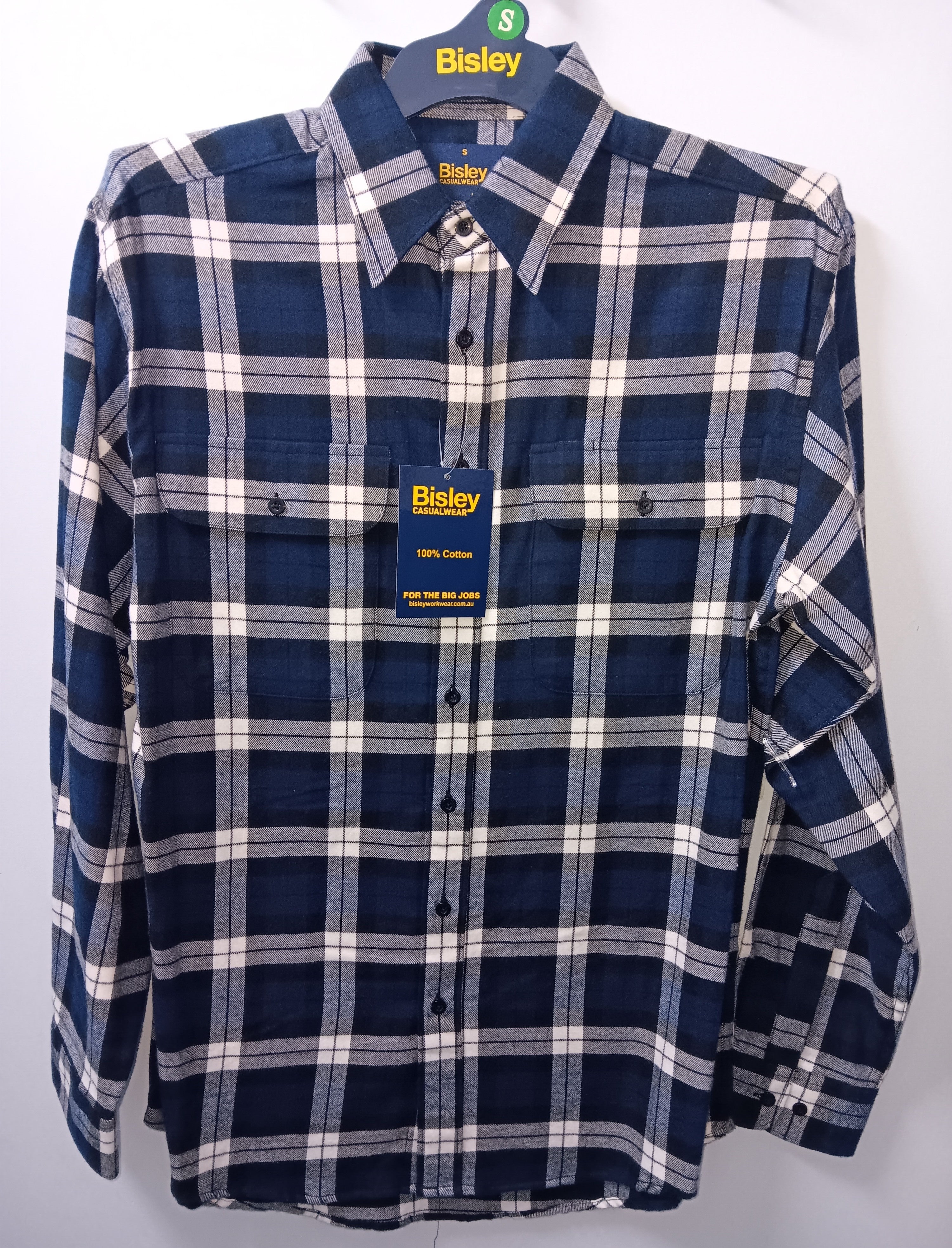 Bisley Shirt Flannelette Navy/White