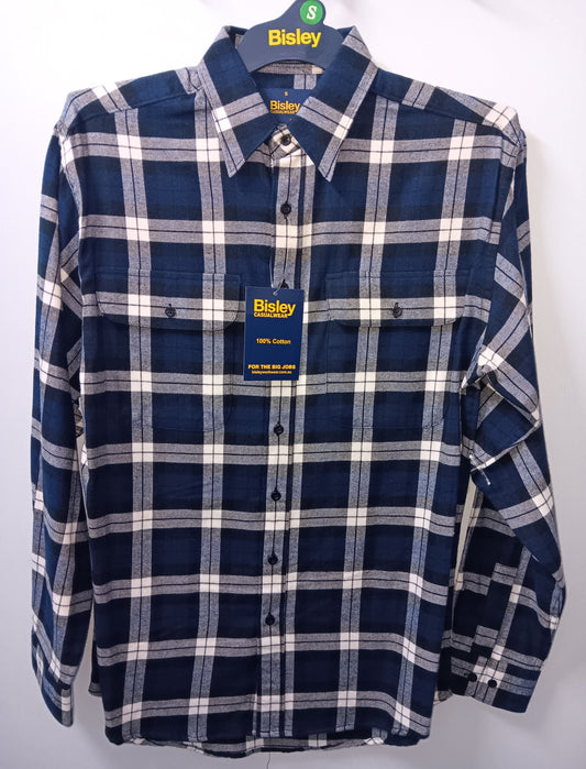 Bisley Shirt Flannelette Navy/White