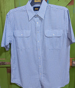 Men's Bisley S/S Check Shirt Seersucker Blue