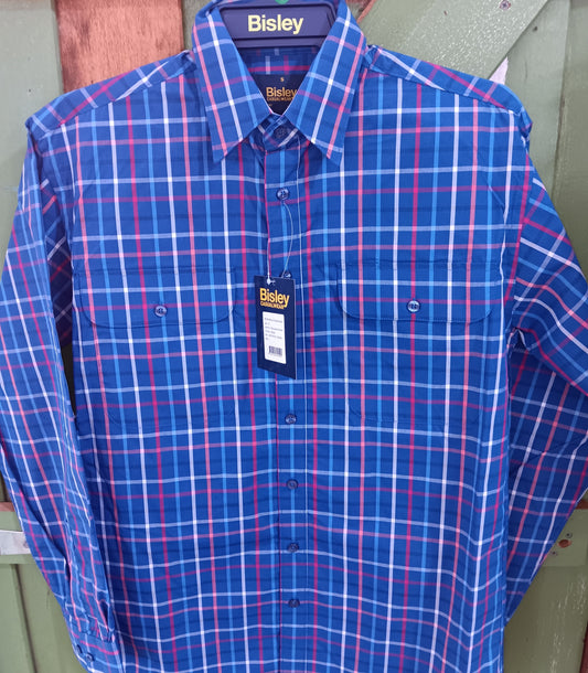 Men's Bisley L/S TC Med Check Blue Shirt