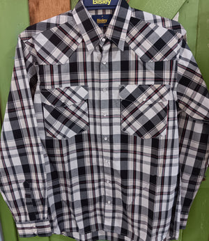 Men's Bisley L/S Western Snap LG Check Shirt Black