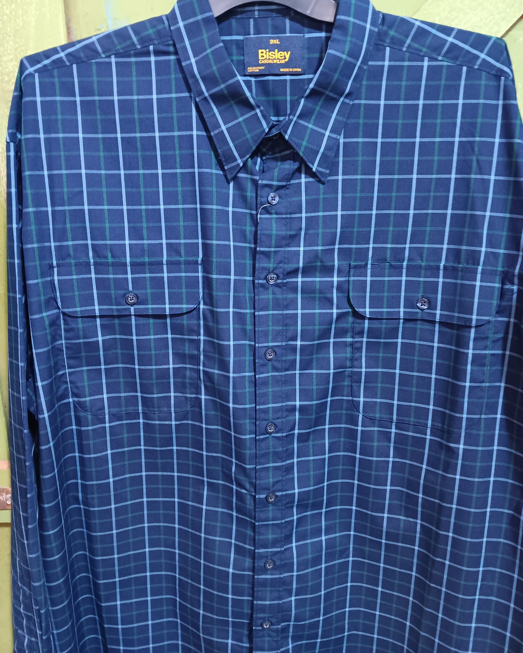 Men's Bisley Long Sleeve Blue/Green Check Shirt - Size 3XL