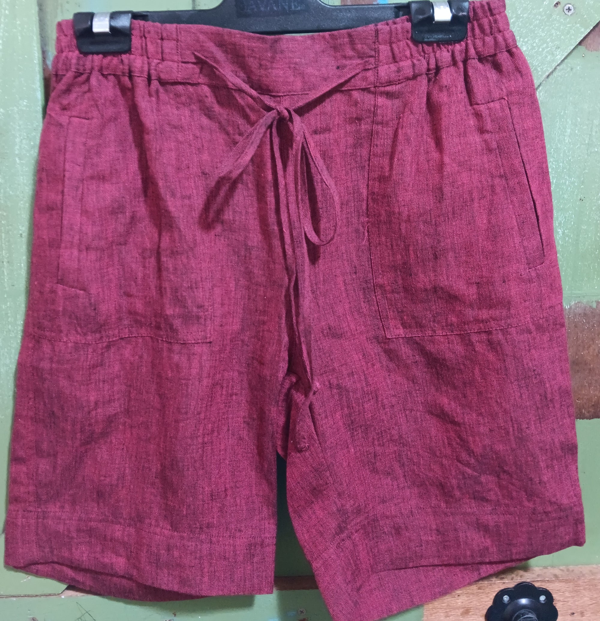 Womens Corfu Crossed Dyed Linen Shorts- Cherry