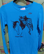 Cowgirl Tuff Girls Horse Head  Blue L/S Shirt