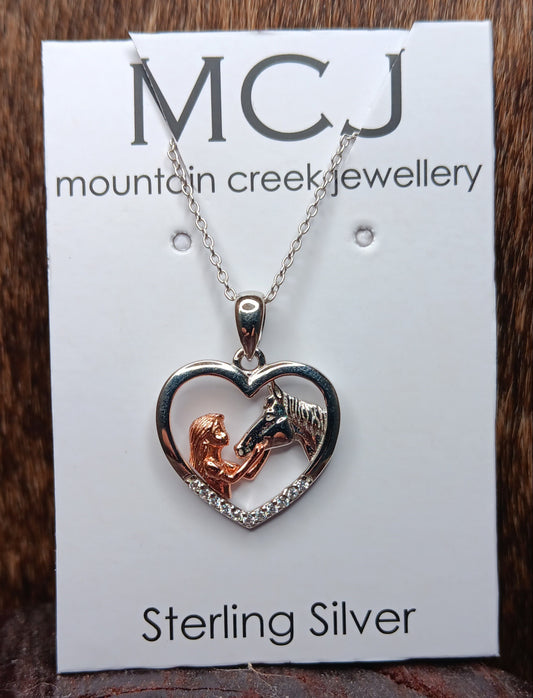 MCJ Horse & Girl Heart Necklace