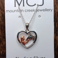 Mountain Creek Sterling Silver and Rose Gold Horse & Girl Heart Necklace