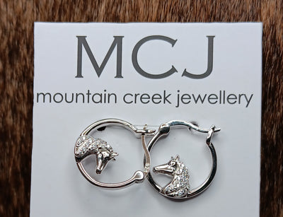 Mountain Creek Sterling Silver & Cubic Zirconia  Horse Head Hoop Earrings