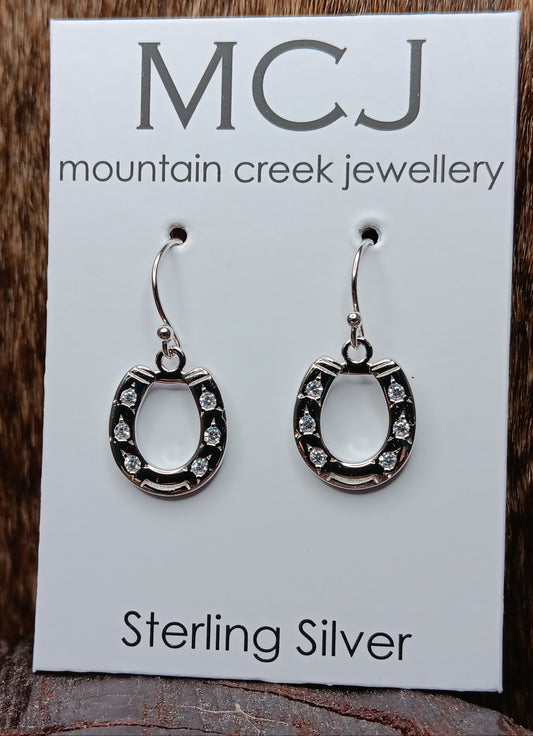 MCJ Sterling Silver & Cubic Zirconia Drop Horseshoe Earrings