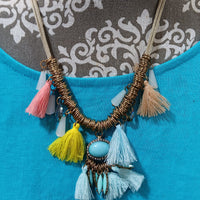 Leather Beaded Tassel  Necklace