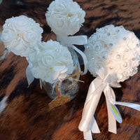 Wedding Bridal Bouquet White Satin Rose with Crystal