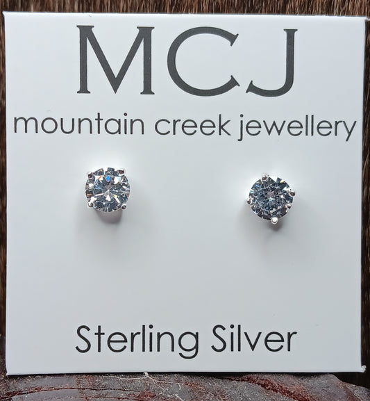 MJC Sterling Silver & Cubic Zirconia Plain Studs - 6mm