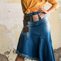 Womens L&B High Rise Maxi Skirt Denim with Fringe
