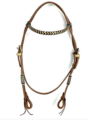 Ezy Ride Bridle Brow Harness Leather with Rawhide Plaited Brow & Buckles L-215