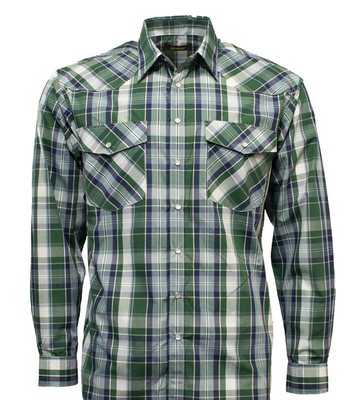Bisley Long Sleeve Western Shirt with Snaps - GREEN