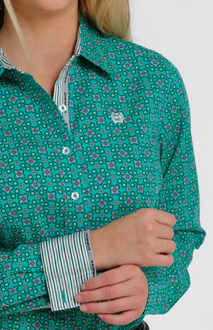 Cinch Womens Long Sleeve Button Down Shirt - Green
