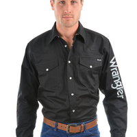 Wrangler Mens Logo Rodeo Long Sleeve Drill Shirt