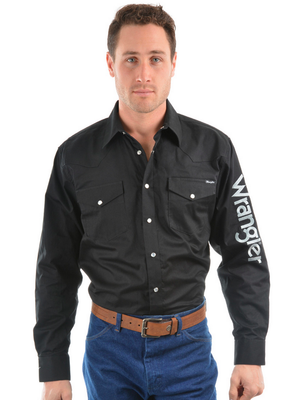 Wrangler Mens Logo Rodeo Long Sleeve Drill Shirt