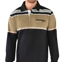 Wrangler Mens Charlston Rugby Top - Black/Tan