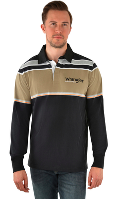 Wrangler Mens Charlston Rugby Top - Black/Tan