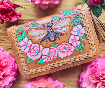 Celestial Gypsy Bumble Bee Hand Painted Leather Wallet