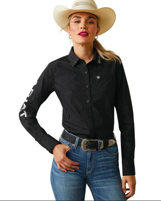 Ariat Womens Real Team Kirby Stretch Long Sleeve Shirt - Black with Silver Lurex