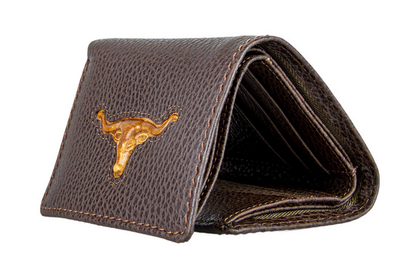 Brigalow Mens Tri Fold Wallet - Distressed Leather and Steer Head