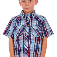 Pure Western Boys Logan Short Sleeve Shirt - Navy/Red