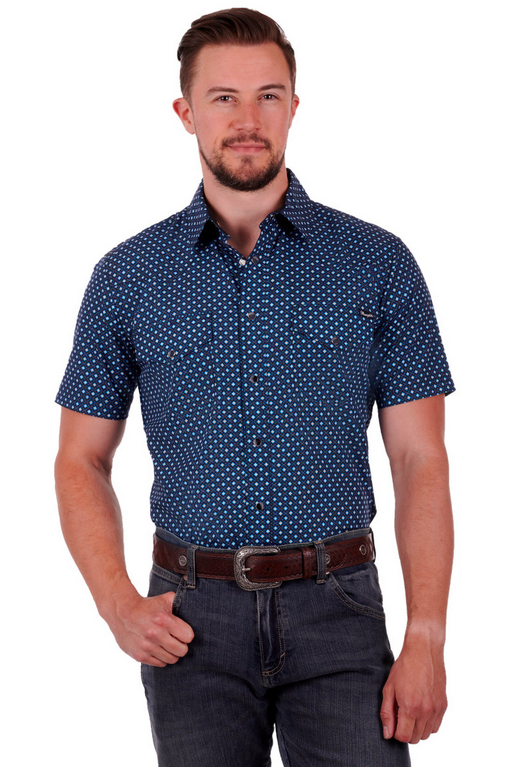 Wrangler Mens Brendon Short Sleeve Shirt - Black/Blue