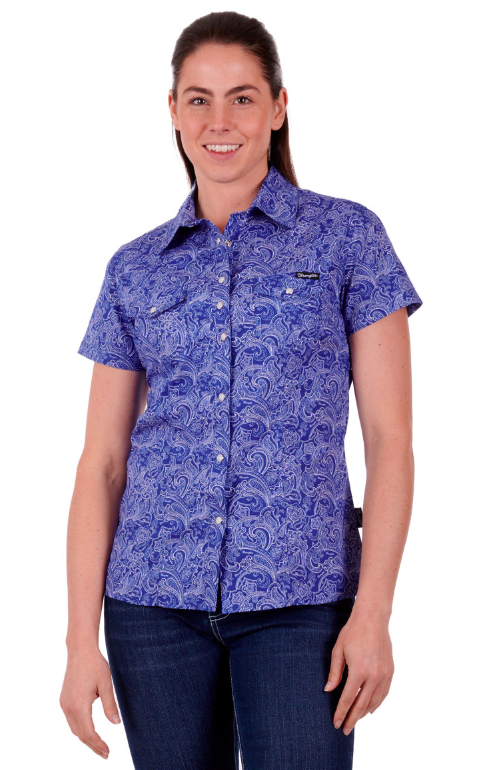 Wrangler Womens Sheilah Short Sleeve Shirt - Blue/White