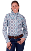 Wrangler Womens Neda Long Sleeve Shirt - Aqua Multi