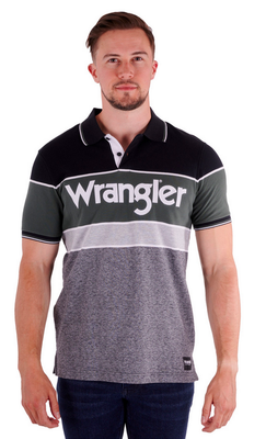 Wrangler Mens Sam Short Sleeve Polo - Black/Cypress