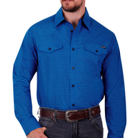 Wrangler Mens Kirk Long Sleeve Shirt - Royal Blue/Orange