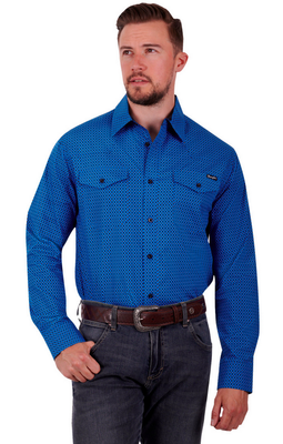 Wrangler Mens Kirk Long Sleeve Shirt - Royal Blue/Orange
