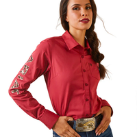 Ariat Womens REAL TEAM Kirby Stretch Shirt - Earth Red/Pony Embroidery