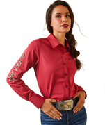 Ariat Womens REAL TEAM Kirby Stretch Shirt - Earth Red/Pony Embroidery