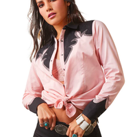 Ariat Womens dottie Snap Long Sleeve Shirt - Coral Blush / Black