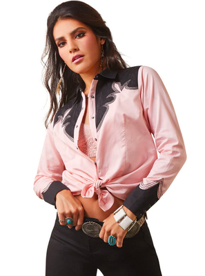 Ariat Womens dottie Snap Long Sleeve Shirt - Coral Blush / Black