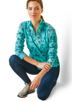 Ariat Sunstopper 2.0 1/4 Zip Baselayer - Blue Oasis Print