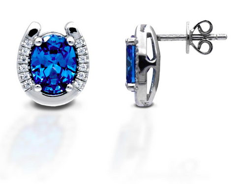Kelly Herd Earrings Blue Stone Horseshoe - Sterling Silver